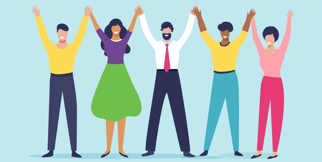 cartoon image of people smiling