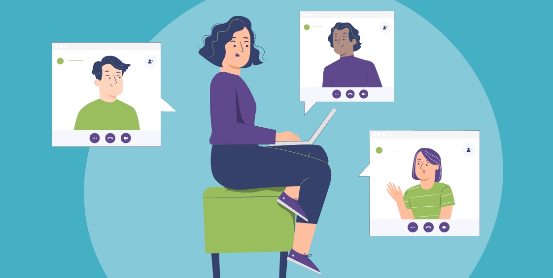 woman working with remote team