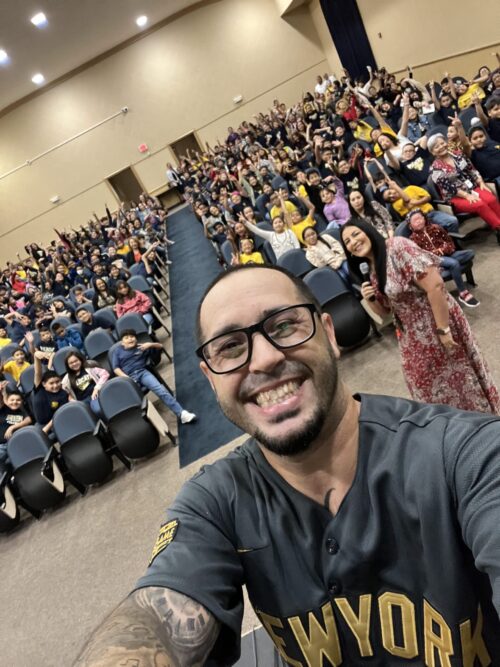 Motivational youth speaker Eddie Cortes at O'Donnell Intermediate School in Texas