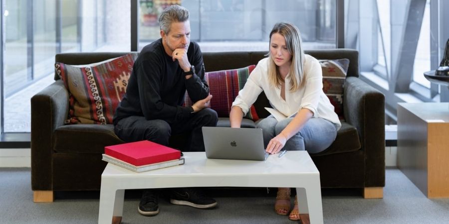 Coworkers meeting to discuss business